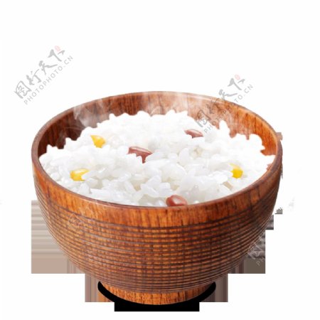 黄色木碗米饭png元素