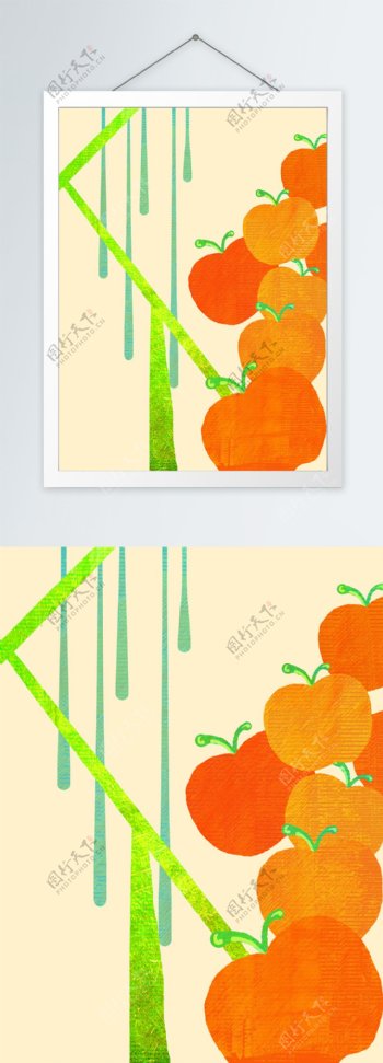 简约橘色西红柿客厅装饰画