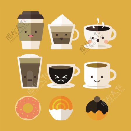 9款可爱卡通咖啡杯插画设计