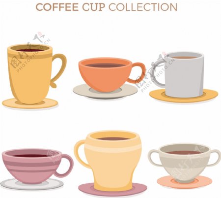 6款不同款式卡通咖啡杯插画设计