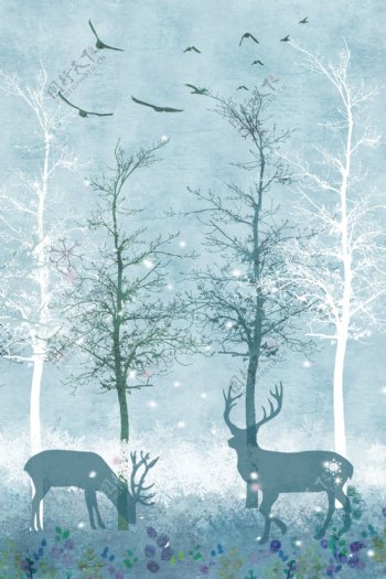 雪花森林麋鹿背景素材