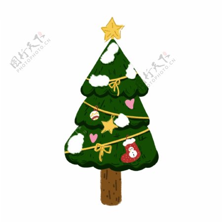 雪树圣诞树圣诞节绿色松鼠插画可商用元素