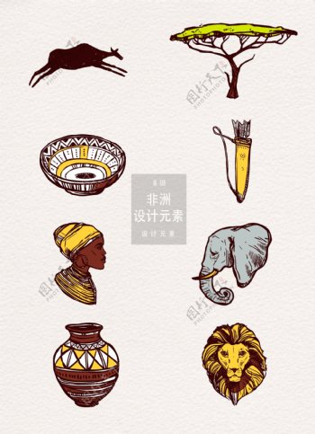 非洲野生动物手绘装饰图案