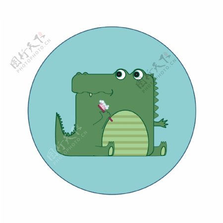 趣味卡通扁平化方形动物小鳄鱼形象插图元素