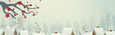 雪屋冬季蓝色促销banner背景