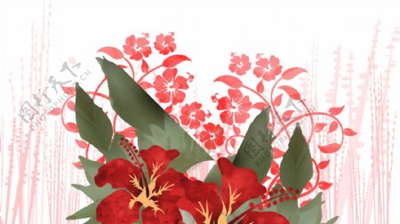 红花绿叶花束卡通背景