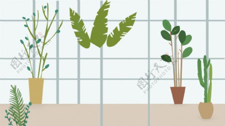 小清新居家植物卡通背景设计