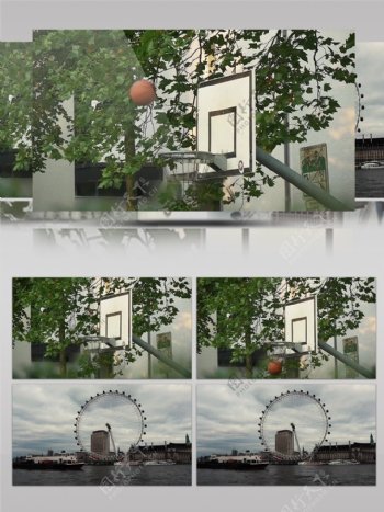 社区篮球架篮球框进球城市摩天轮视频