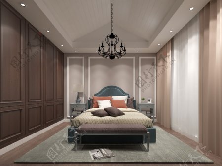 美式风格卧室空间装修设计效果图