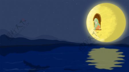 浪漫七夕海上升明月背景素材