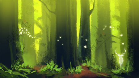 梦幻发光树林背景素材