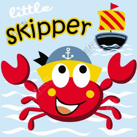 海军小螃蟹可爱卡通绘画装饰