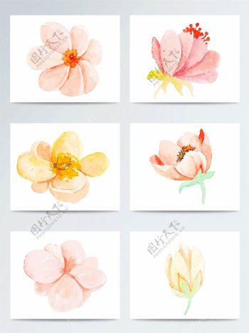 手绘水彩桃花花卉素材