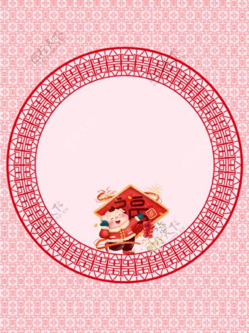 原创猪年喜庆卡通剪纸春节红色背景素材