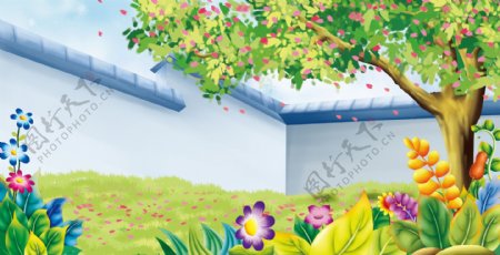 中国风古代花园背景设计