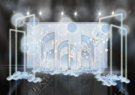蓝色梦幻镂空屏风灯条圆形装饰婚礼效果图