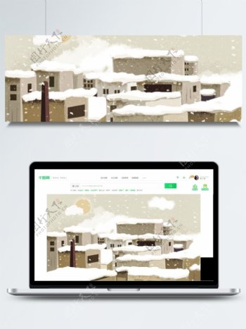 雪花覆盖的建筑冬季背景设计