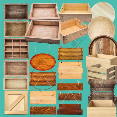 高清复古木质盒子分层素材