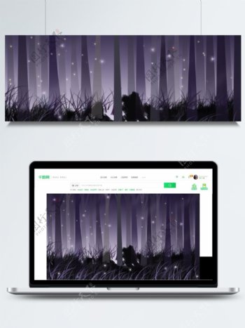 梦幻紫色树林和萤火虫背景设计