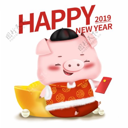 新年可爱猪立体IP卡通形象福娃手拿红包