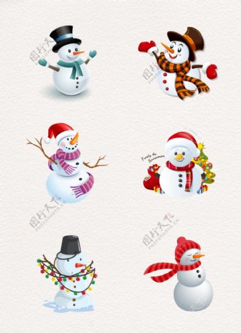 可爱卡通圣诞雪人装饰素材设计