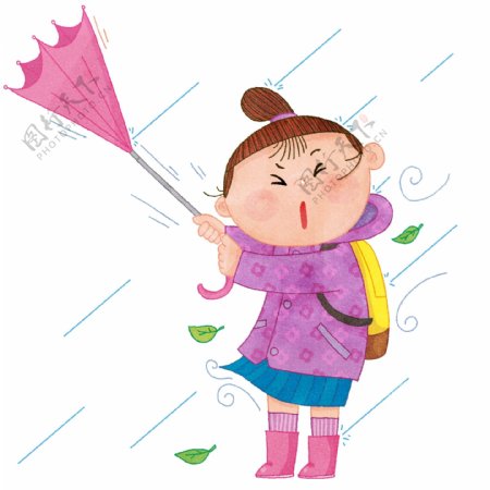 雨中女孩孩水彩手绘插图1