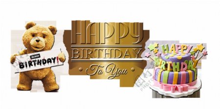 生日快乐小熊蛋糕英文字体设计艺术字设计