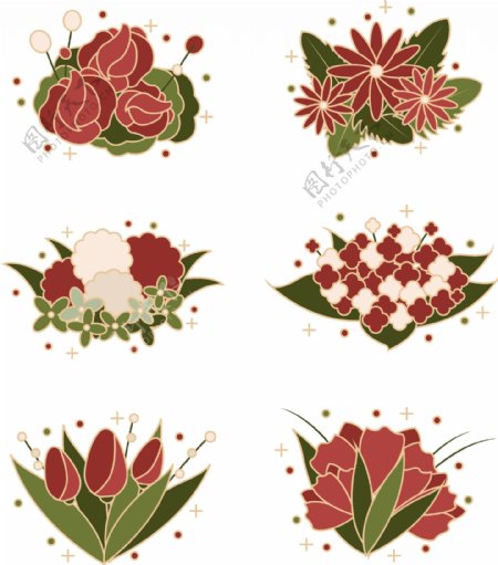 MBE风格植物花卉红绿复古图标