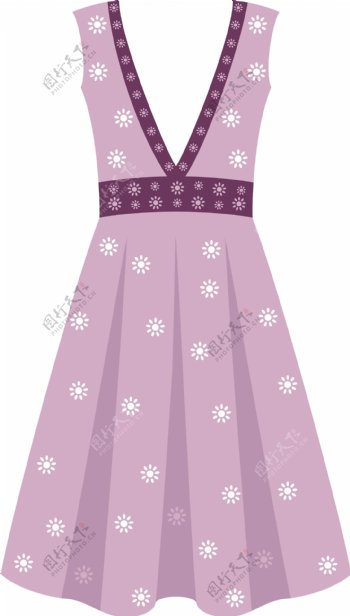 手绘紫色波点连衣裙元素