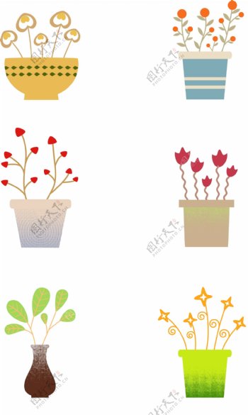 创意小清新植物盆栽插画扁平图标可商用素材
