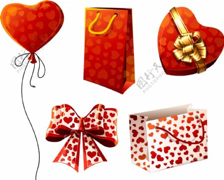 浪漫爱心礼盒与购物纸袋