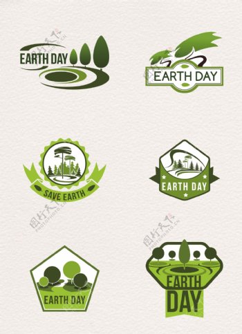 绿色世界地球日标签矢量图
