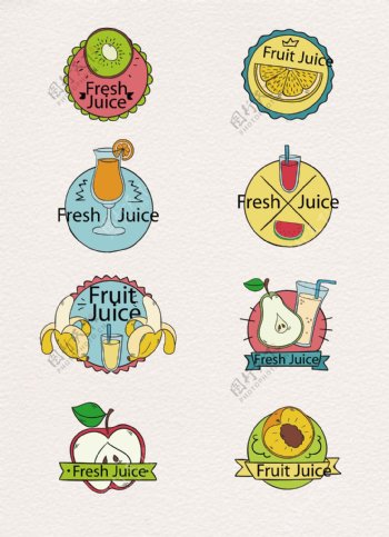 彩绘水果果汁矢量图标