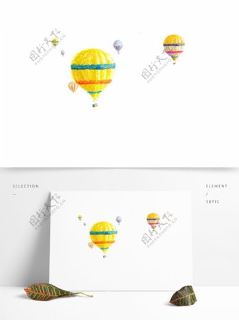漂浮热气球插画psd元素