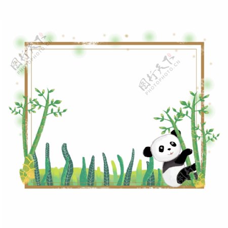 卡通动物手绘熊猫竹子可爱唯美边框素材