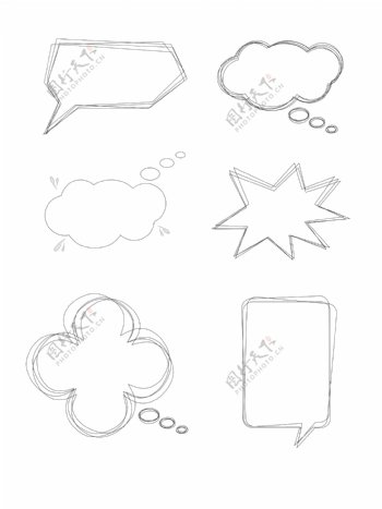 爆炸云手绘素描风格气泡云朵可爱对话框