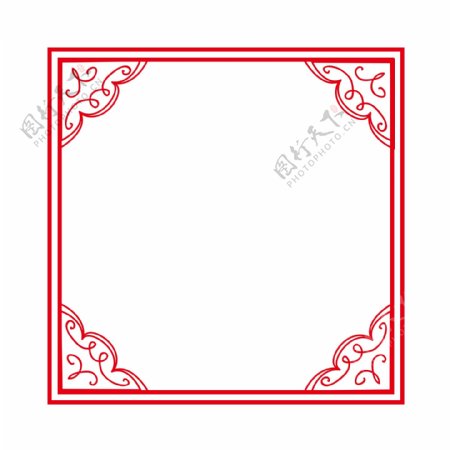 简约矩形花边中国风红色纹理边框