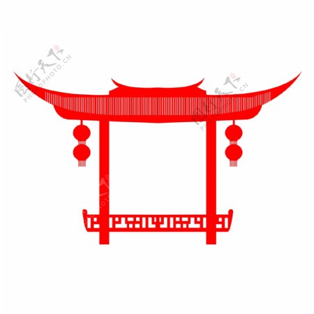 中国风建筑红色剪纸矢量凉亭边框