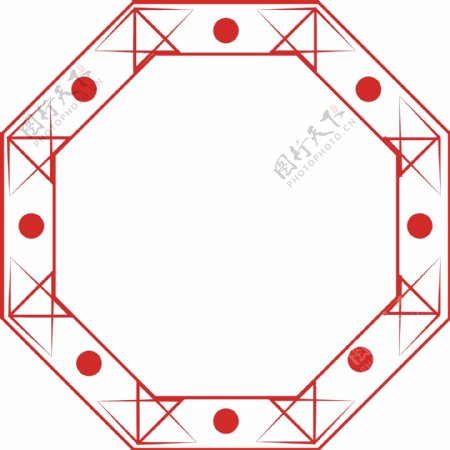 红色中国风边框一个八边形古窗纹设计元素
