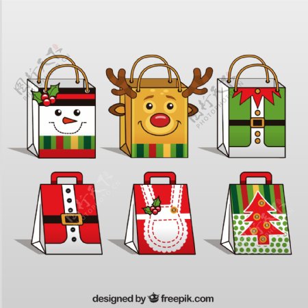 6款彩绘圣诞节购物袋