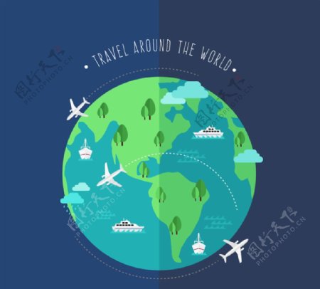 环球旅行创意地球插画