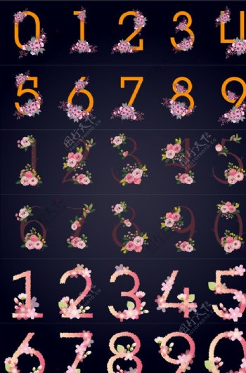 数字矢量植物花朵鲜花数字