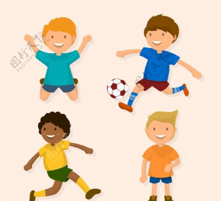 男孩玩耍足球矢量图