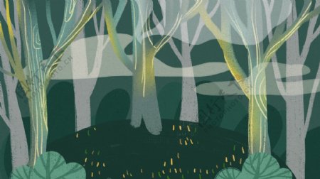 卡通简约春季树林背景设计