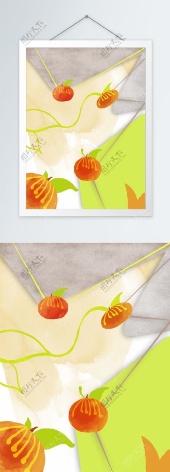 简约清新水彩水果橙子客厅装饰画