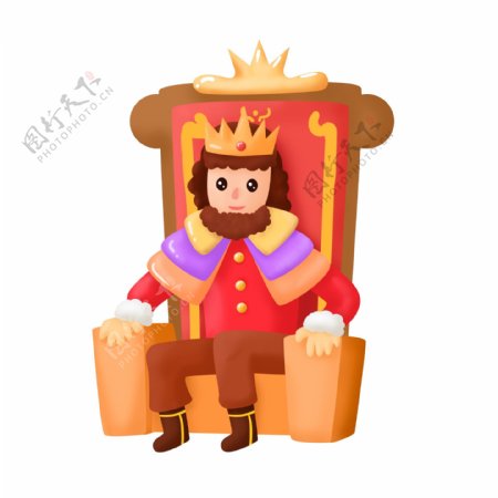 手绘风可爱卡通西方国王坐姿王座人物元素