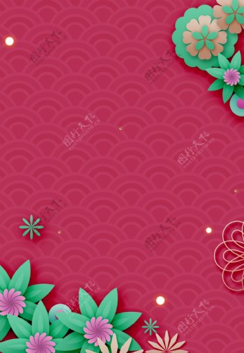 折纸风粉色中国风猪年新春背景素材