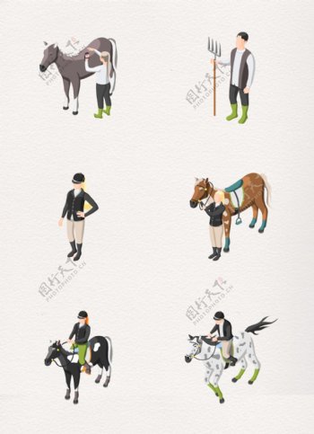 卡通手绘骑马运动元素