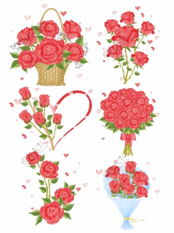 花篮手绘情人节浪漫玫瑰花束植物花卉花清新