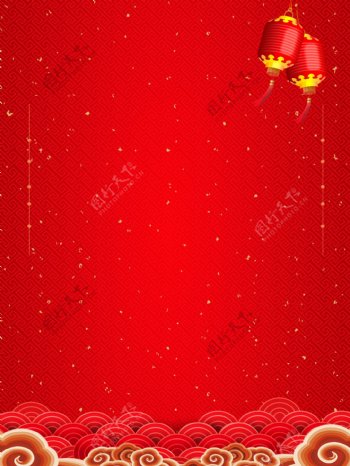 中国风红色灯笼祥云背景设计